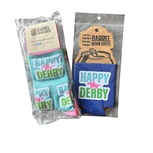Derby Celebration Socks and Koozie Set - Blue and Green